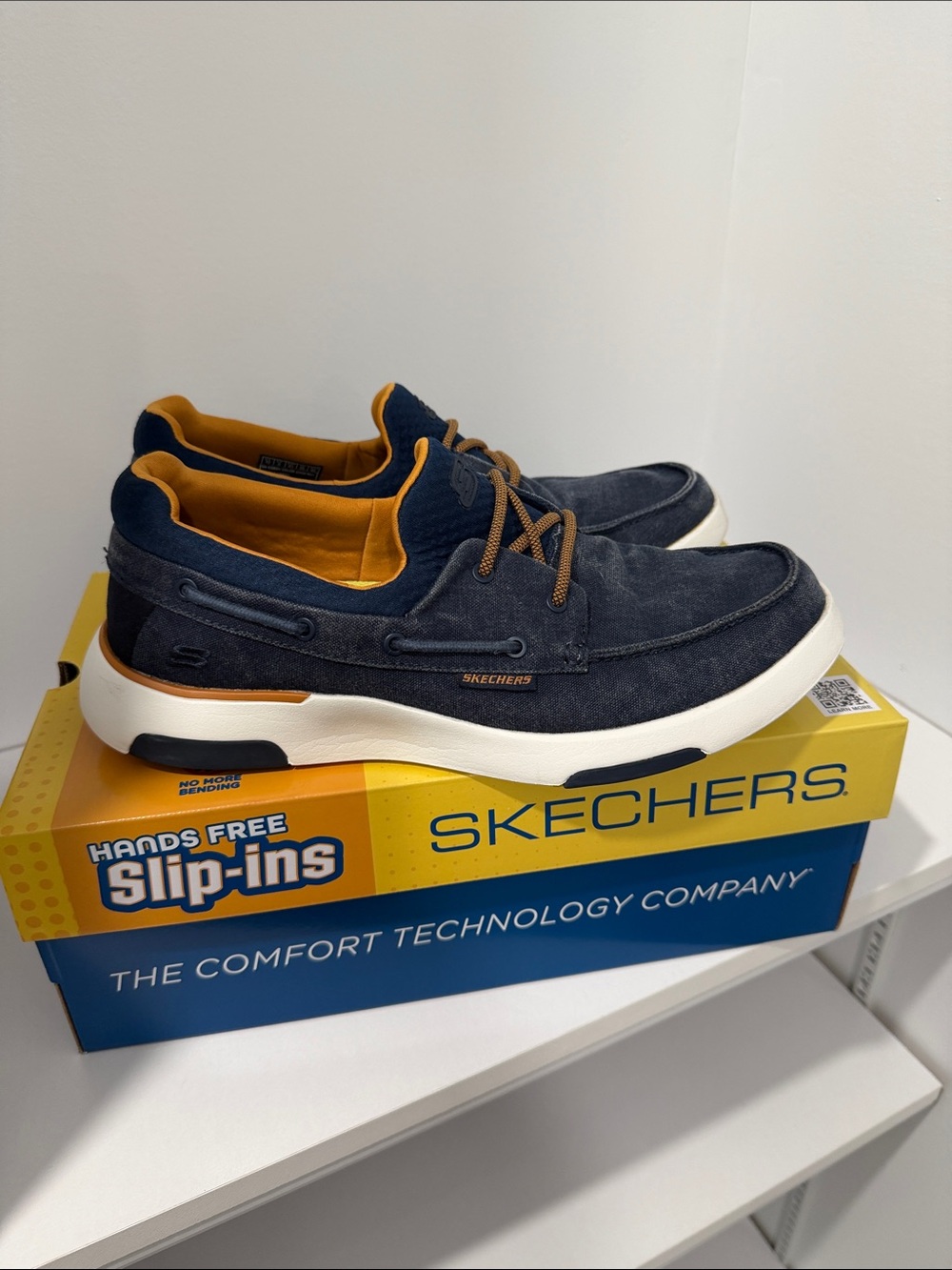 Skechers Men's Navy Chambray Slip-On Casual Boat Shoes